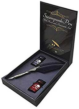 Steampunk Pen with Black & Amaranth Ink calligraphy set - Click Image to Close