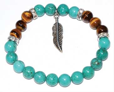 8mm Turquoise & Tiger Eye/ Feather - Click Image to Close