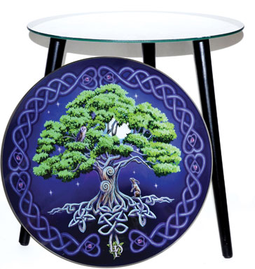 15 1/2" dia Tree of Life glass altar table - Click Image to Close
