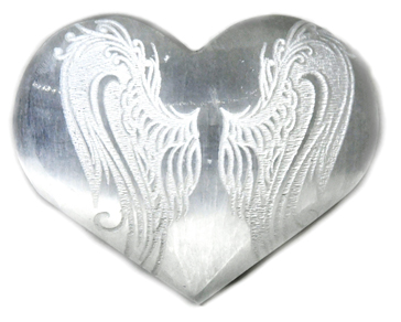 3" Selenite heart , Angel Wings - Click Image to Close