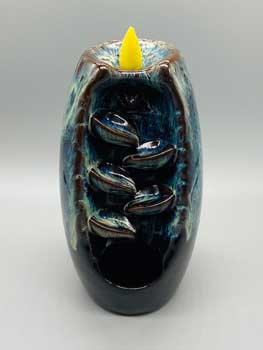 6 1/2" Blue/ Brown Ceramic back flow incense burner - Click Image to Close